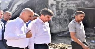 Türel OSB’de yanan fabrikayı ziyaret etti